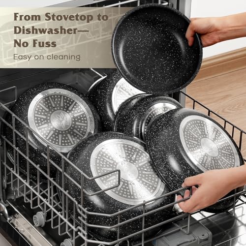 SODAY 17 Pcs Pots and Pans Set Non Stick, Cookware Sets with Detachable Handle, Nonstick RV Kitchen Cooking Tools Removable Handles, Oven Safe, Induction Fast, Stackable Induction Cookware, Black