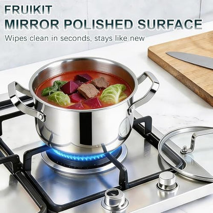 Fruikit Stainless Steel Cookware Set - 20 PCS Pots and Pans Set with 3-Ply Stainless Steel Frying Pan, Professional Kitchen Cooking Set, Induction Compatible, Oven & Dishwasher Safe