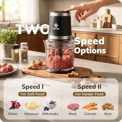 HXTech Food Processor Set: 2-Speed Food Chopper with Two 4 Cup Bowls