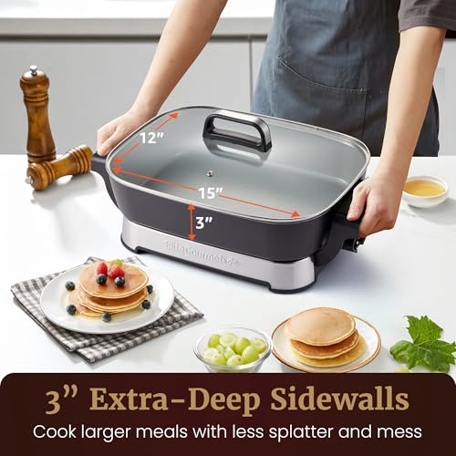 Elite Gourmet Stow-Away Ceramic Skillet, PFAS-Free Ceralast™, 1500W