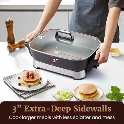Elite Gourmet Stow-Away Ceramic Skillet, PFAS-Free Ceralast™, 1500W