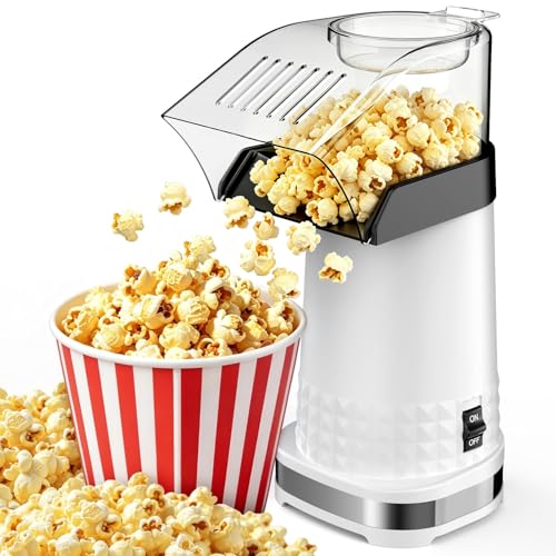 4.5Qt Hot Air Popcorn Popper - Oil-Free Healthy Popcorn Machine with Butter Melting Tray, Measuring Cup & One-Touch Switch, ETL Certified Popcorn Maker for Home, Movie Night, Party (White)