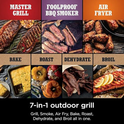 Ninja OG701 Woodfire Outdoor Grill & Smoker, 7-in-1 Master Grill, BBQ Smoker, Air Fryer plus Bake, Roast, Dehydrate, & Broil, uses Woodfire Pellets(1 Pack Included), Portable, Electric, Red