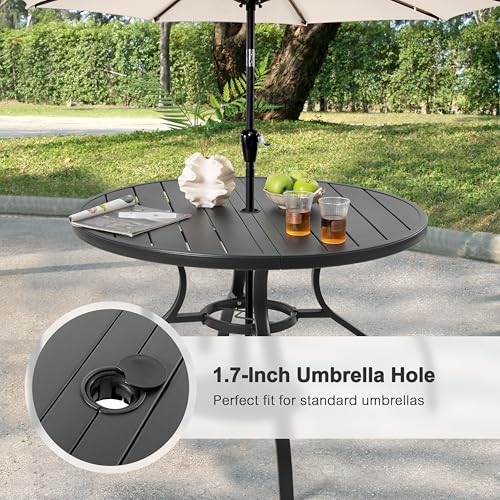 NUU GARDEN 5-Piece Outdoor Dining Set, Round Outdoor Table and Chairs for 4, All Weather Patio Furniture Set with Umbrella Hole, Handwoven Twisted Rattan Outdoor Chairs with Cushions, Brown and Black