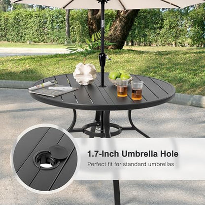 NUU GARDEN 5-Piece Outdoor Dining Set, Round Outdoor Table and Chairs for 4, All Weather Patio Furniture Set with Umbrella Hole, Handwoven Twisted Rattan Outdoor Chairs with Cushions, Brown and Black