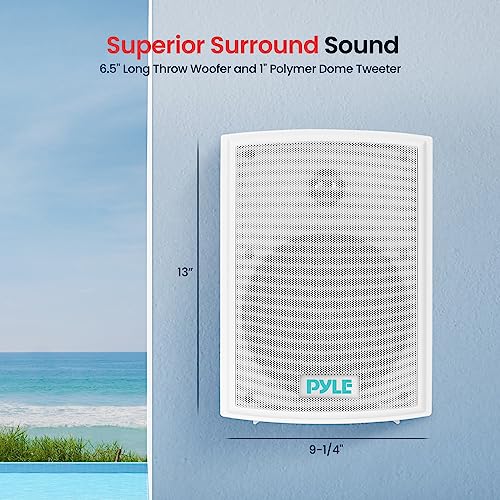 Pyle Home Pyle PDWR63 Dual Waterproof Outdoor Speaker System-6.5 Inch Pair of Weatherproof Wall or Ceiling Mounted White Speakers w/Heavy Duty Grill,Universal Mount-for Use in The Pool,Patio