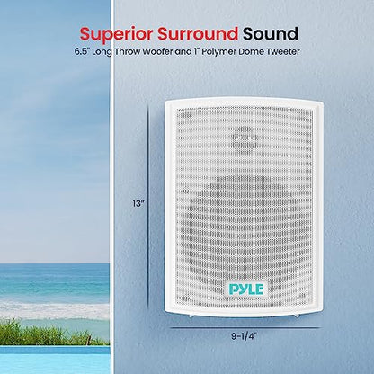 Pyle Home Pyle PDWR63 Dual Waterproof Outdoor Speaker System-6.5 Inch Pair of Weatherproof Wall or Ceiling Mounted White Speakers w/Heavy Duty Grill,Universal Mount-for Use in The Pool,Patio