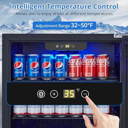 Garvee Beverage Refrigerator 24 in, Weather Proof Stainless Steel Beverage Fridge for Outdoor Kitchen and Patio, Indoor/Outdoor Beverage Cooler for 180 Cans, Built-in/Freestanding