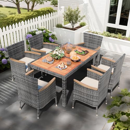 Shintenchi 7 PCS Wicker Patio Dining Set, Grey Rattan