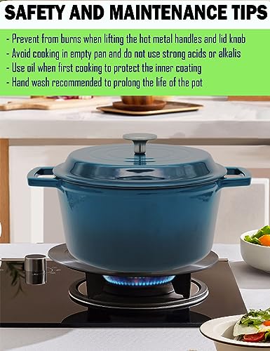 NWsystems 4.2 Quart Cast Iron Dutch Oven with Lid - Enameled Non-Stick Interior, Oven Safe to 500°F, Multi-Stovetop Compatible - Navy Blue