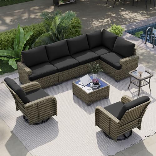 LazySunsets Luxury 8 Piece Patio Furniture Set, Black