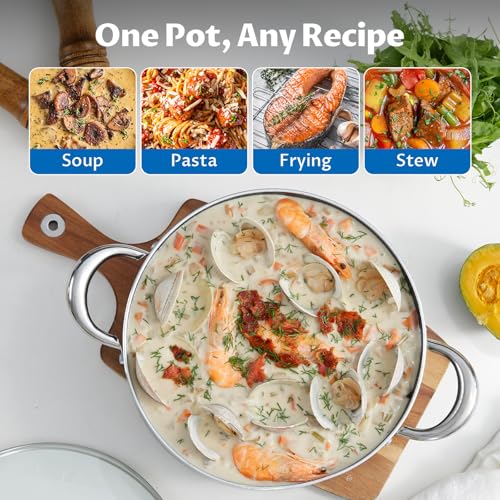 BEZIA Large 10 Quart Nonstick Stock Pot with Lid, Induction Cooking Pot Soup Pot, Non-toxic and Oven Safe, Perfect for Stews, Soups and All Stovetops, PFOA PFAS Free