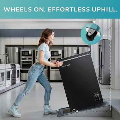 EUHOMY 3.5 Cu.Ft Chest Freezer with Wheels, Small Deep Freezer Adjustable 7 Thermostat, Quiet Mini Freezer Free-Standing Top Door, Energy Saving for Apartment/Garage/Basement/Dorm/Home, New Black