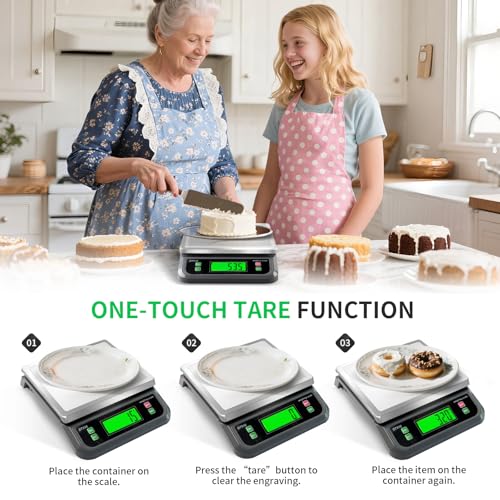 Large Digital Kitchen Scale 88lbs/40kg with 6 Unit Stainless Stee Food Scales with Tare and PCS Funtion LCD Display for Baking, Bread, Cooking, Meat, Vegetables, Farm with Adapter Grey