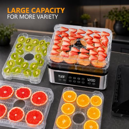 Food Dehydrator Machine with One-Touch Food Presets, 5 Stackable Drying Trays, 48H Digital Timer, 95-167°F Temperature Control, Compact BPA-Free Dehydrator for Jerky, Fruit, Herbs & Dog Treats