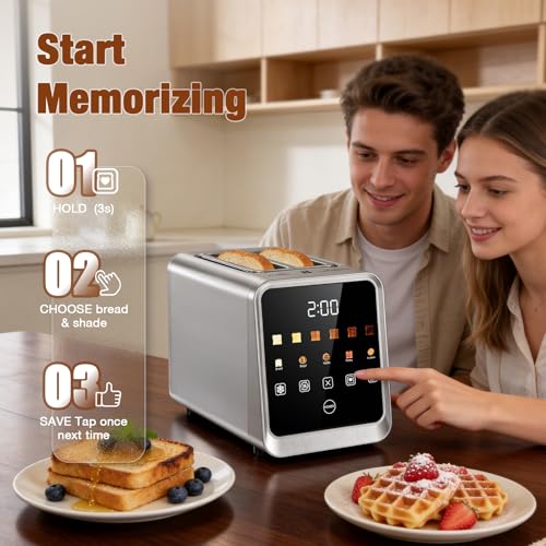 Smart Toaster 2 Slice, Touch Screen Stainless Steel Toaster Wide Slots