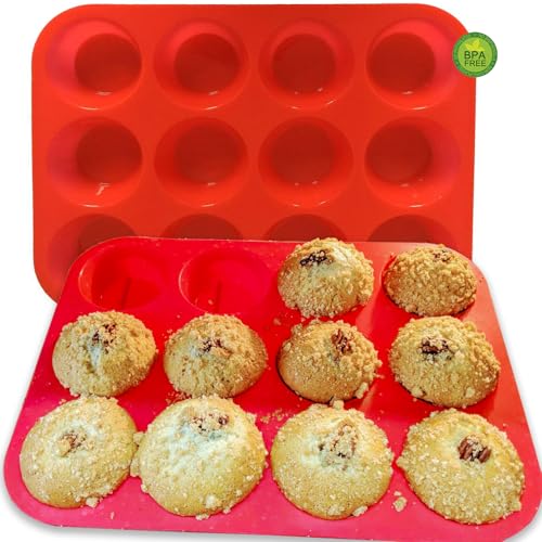 keliwa 2PCS Thicken-12 Cup Silicone Muffin Pan - Cupcake Baking Pan Great for Making Muffin Cakes, Tart, Bread -Non - Stick Silicone Mold/Dishwasher - Microwave Safe