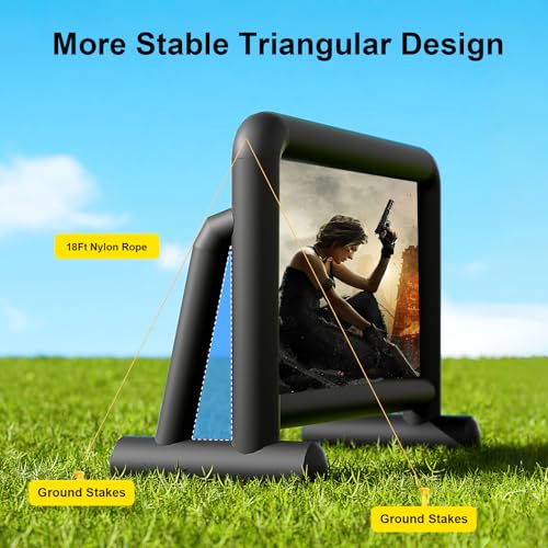 20Ft Portable Inflatable Projector Screen with Build-in Air Blower and Carry Bag, Double-Sided Projection Easy Set Up One-Piece Design Inflatable Screen Outdoor for Backyard Movie Night Pool Party