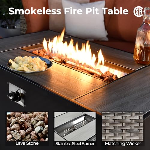 13 Pieces L Shaped Outdoor Patio Sectional Furniture With Fire Pit Table