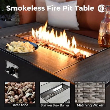 13 Pieces L Shaped Outdoor Patio Sectional Furniture With Fire Pit Table