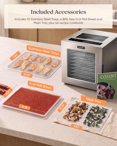 Cosori Food Dehydrator, 10 Stainless Steel Trays with 7.4 ft² Drying Space