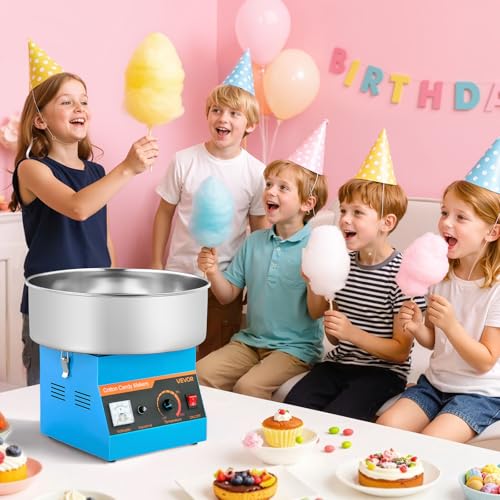 VEVOR Cotton Candy Machine Commercial, 1000W Electric Candy Floss Maker, Easy Use with 15 inch Stainless Steel Bowl and Sugar Scoop, Makes Hard Candy for Home Kids Birthday, Family Party, Blue