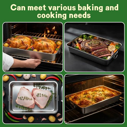 e esscopro 23.5''x15.5''x4''roasting Pan Stainless Steel Turkey Roasting Pan Extra Large Thickened Baking Tray with Handle for Christmas Thanksgiving Oven Turkey Roasts Multilayer Lasagna Baked Goods