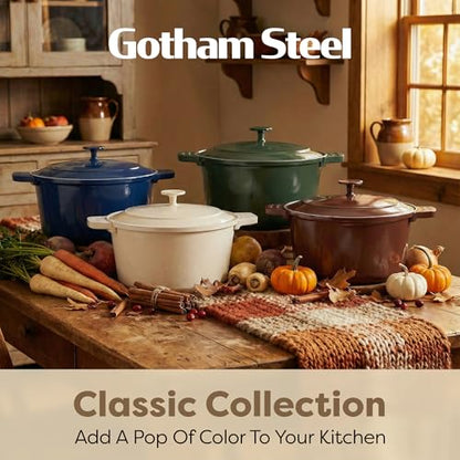 Gotham Steel 5 Qt Dutch Oven Pot with Lid, Nonstick Ceramic Dutch Oven Stock Pot, 10 in 1 Cooking Pot & Dutch Oven for Bread Baking, Lightweight Oven & Dishwasher Safe – Cream