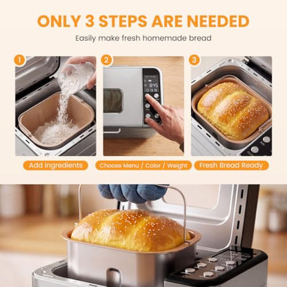 KMFurnila 2LB Bread Maker, 600W Automatic Stainless Steel Bread Machine