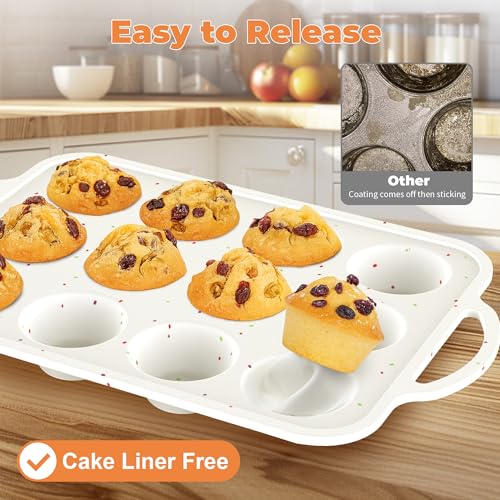 POSOSTO 2Pack Silicone Muffin Pan For Baking With Metal Reinforced Frame, 12 Cup Regular Size Nonstick Cupcake Pan, BPA Free Silicone Muffin Tray, Cupcake Baking Pan Molds for Oven