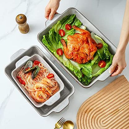 KOOV Bakeware Set, Ceramic Baking Dish Set, Rectangular Casserole Dish Set, Lasagna Pan, Baking Pans Set for Cooking, Cake Dinner, Kitchen, 9 x 13 Inches, Reactive Glaze 3-Piece, Variable Grey