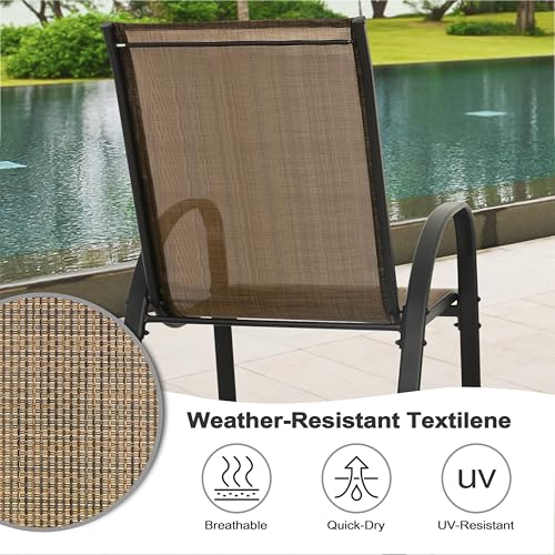 NUU GARDEN 5 PCS Patio Dining Set, Metal Outdoor Table and Chairs, with 4 Stackable Chairs and 31.5’’ Square Table with Umbrella Hole, Outdoor Dining Set for Lawn, Balcony, Garden, Black and Brown
