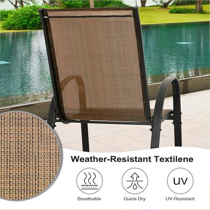 NUU GARDEN 5 PCS Patio Dining Set, Metal Outdoor Table and Chairs, with 4 Stackable Chairs and 31.5’’ Square Table with Umbrella Hole, Outdoor Dining Set for Lawn, Balcony, Garden, Black and Brown