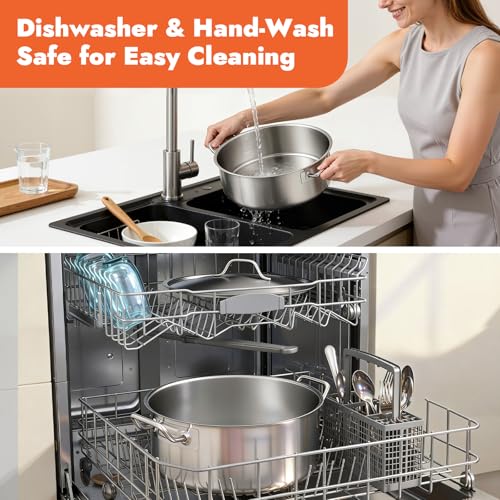 FUODIHEE 11Qt Stainless Steel Braisers with Lid, Commercial Stock Pot Brazier Saute Pan with Handles, All-purpose Soup Saute Pan for Hot Pot Stew, Dishwasher & Microwave Safe, 13inch