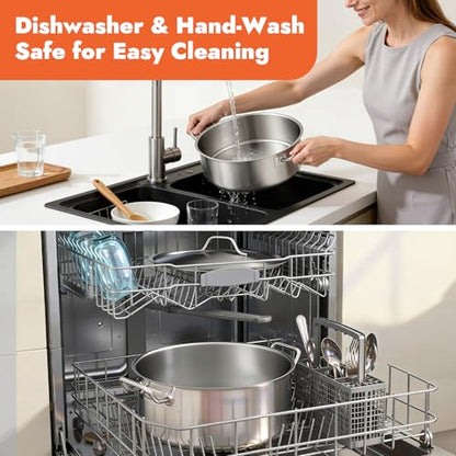 FUODIHEE 11Qt Stainless Steel Braisers with Lid, Commercial Stock Pot Brazier Saute Pan with Handles, All-purpose Soup Saute Pan for Hot Pot Stew, Dishwasher & Microwave Safe, 13inch