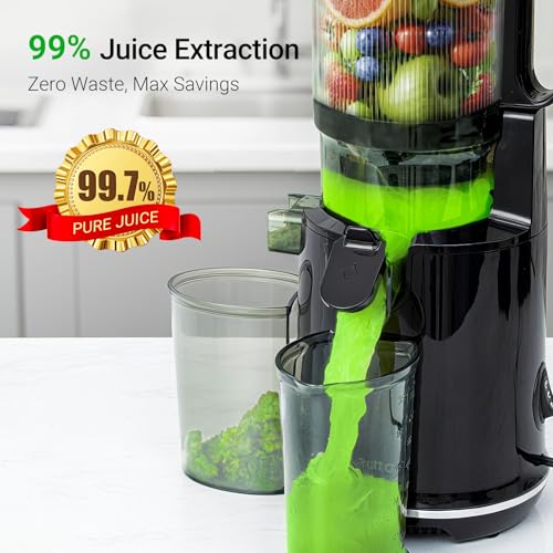 Aeitto Juicer Machines - 5.3" Large Mouth Feed Chute For Fruits & Vegetable & Leafy Greens Juice Press - Cold Press Juicer Machines With Self Feeding & Hands-Free - Juicer Easy to Clean & Assemble