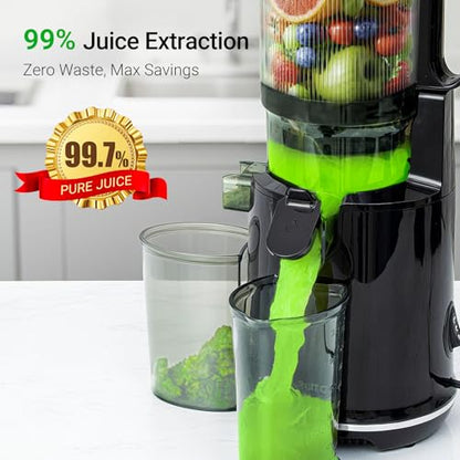 Aeitto Juicer Machines - 5.3" Large Mouth Feed Chute For Fruits & Vegetable & Leafy Greens Juice Press - Cold Press Juicer Machines With Self Feeding & Hands-Free - Juicer Easy to Clean & Assemble