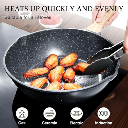 GiPP Ceramic Nonstick Deep Frying Pan Skillet, 12" Saute Pan with Lid, Induction Cookware Non Stick Cooking Pan, PTFE PFOA PFOS APEO Free, Grey