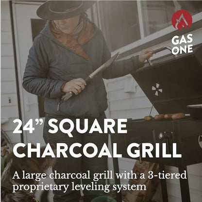 Gas One Charcoal Grill – 24-inch BBQ Charcoal Grill – Charcoal Smoker with Multiple Tier Heat Control – Outdoor Grill for Camping, Picnic, Patio, Backyard Barbecue, Outdoor Cooking