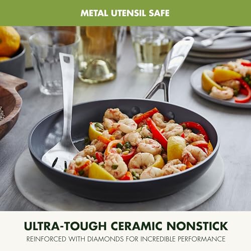 GreenPan Valencia Pro Hard Anodized Healthy Ceramic Nonstick 10" and 12" Frying Pan Skillet Set, PFAS-Free, Induction, Dishwasher Safe, Oven Safe, Gray