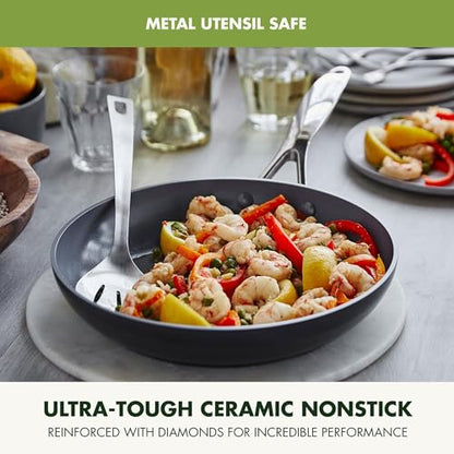GreenPan Valencia Pro Hard Anodized Healthy Ceramic Nonstick 10" and 12" Frying Pan Skillet Set, PFAS-Free, Induction, Dishwasher Safe, Oven Safe, Gray