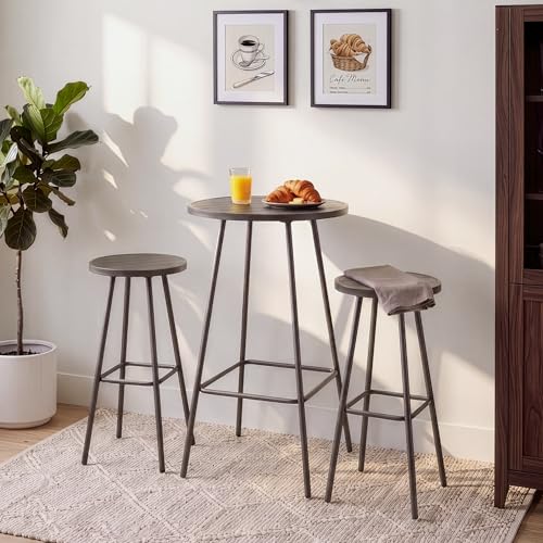 Best Choice Products 3-Piece Patio Dining Set, Bar Height, Outdoor Bistro Set, Outdoor Round Bar Table w/ 2 Bar Stools, Steel - Taupe