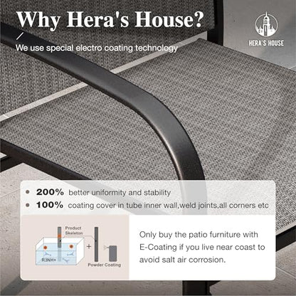 HERA'S HOUSE Patio Table and Chairs for 6, 7 Pieces Outdoor Deck Dining Sets, Wood-Like Rectangular Metal Table Set with Chairs for Lawn Garden Backyard, Brown