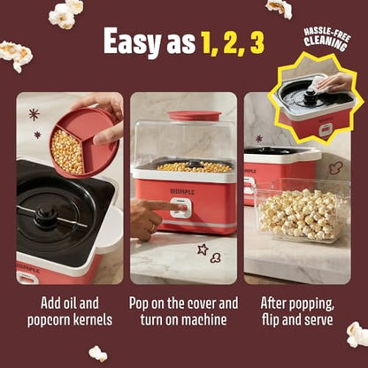 Wumple Popcorn Machine with Bowl - 12 Cup Electric Popcorn Maker for Home Movie Nights & Parties - Countertop Popcorn Popper - Red