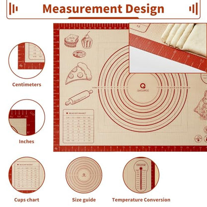 Silicone Baking Pastry Dough Mat - 32x24Inch Extra Large Cookie Bread Rolling Mats Sheet, Nonstick Kitchen Counter Kneading Board, Thick Reusable Pie Cookies Pizza Fondant Making Matt with Measurement