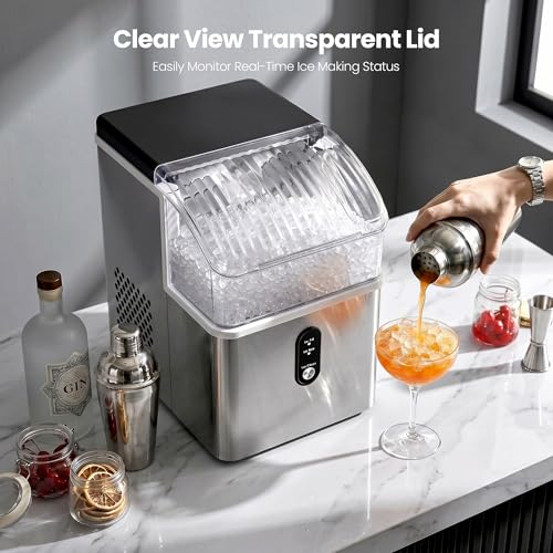 Crzoe Nugget Ice Maker Countertop, 35lbs/Day, Portable Pebble Ice Machine