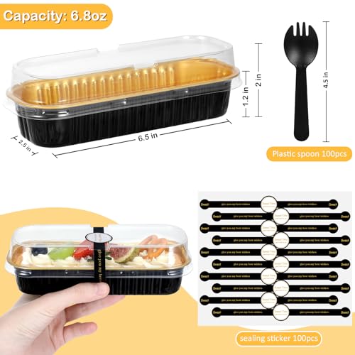 EgticHome Mini Loaf Pans with Lids and Spoons (100 Pack, Mixed color, 6.8oz) Rectangular Aluminum Foil Baking Pans