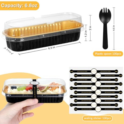 EgticHome Mini Loaf Pans with Lids and Spoons (100 Pack, Mixed color, 6.8oz) Rectangular Aluminum Foil Baking Pans