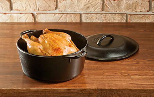 Lodge Cast Iron Dutch Oven 5 Quart - Loop Handle Cooking Vessel - Even Heat Retention - Oven-Safe, Versatile Pot - Handle Holders Included