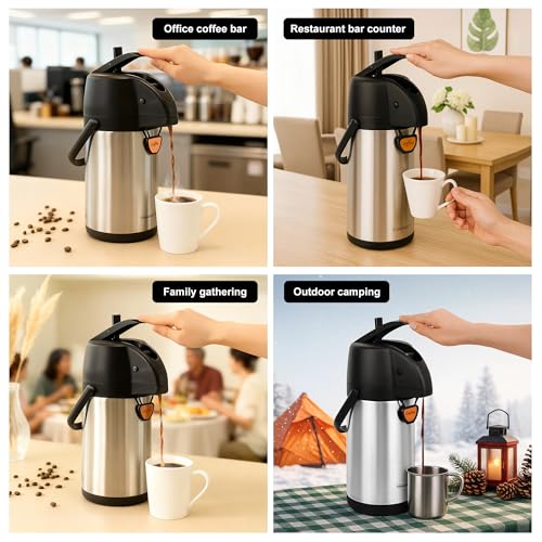 TOMAKEIT Airpot Coffee Dispenser Thermal with Pump,3L/102 Oz Insulated Stainless Steel Large Airpot Coffee Carafe Lever Action for Hot/Cold Water,Thermal Carafe for Hot Cocoa for Parties